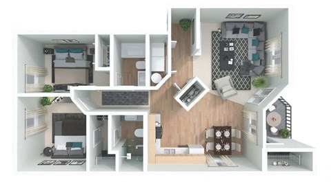Floor plan for 2 beds, 2 baths, 1000 sqft